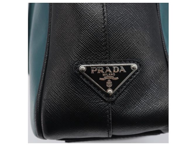PRADA Hand Bag Saffiano leather Black Emerald Green - vista 18