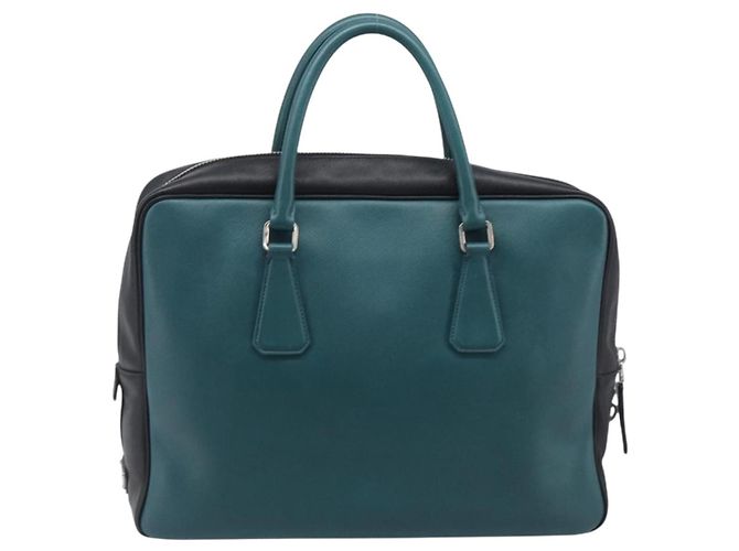 PRADA Hand Bag Saffiano leather Black Emerald Green - vista 2