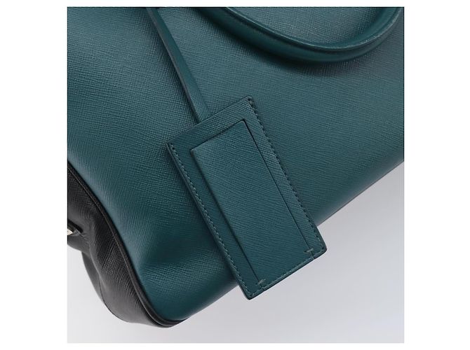 PRADA Hand Bag Saffiano leather Black Emerald Green - vista 20