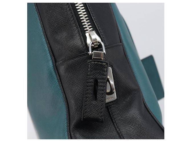 PRADA Hand Bag Saffiano leather Black Emerald Green - vista 21