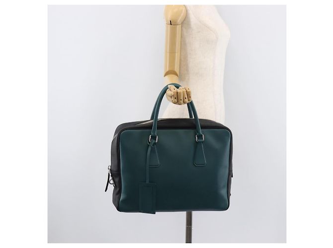 PRADA Hand Bag Saffiano leather Black Emerald Green - vista 29