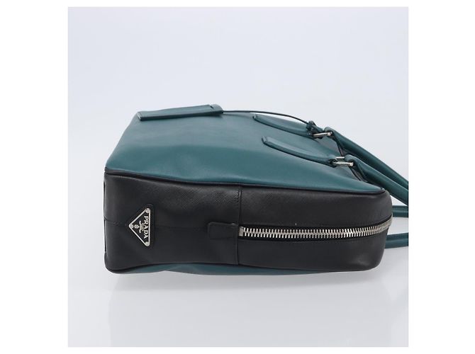 PRADA Hand Bag Saffiano leather Black Emerald Green - vista 3