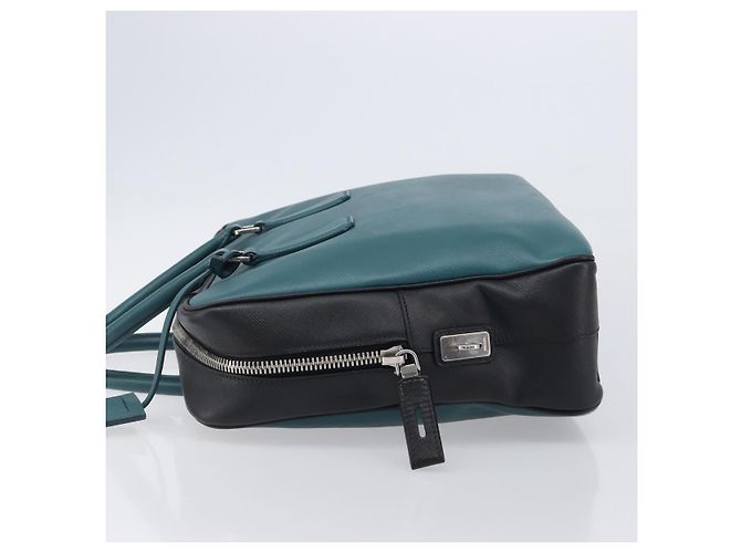 PRADA Hand Bag Saffiano leather Black Emerald Green - vista 4