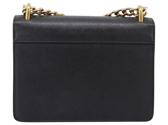 PRADA Chain Shoulder Bag Safiano Leather Black Gold - vista 2