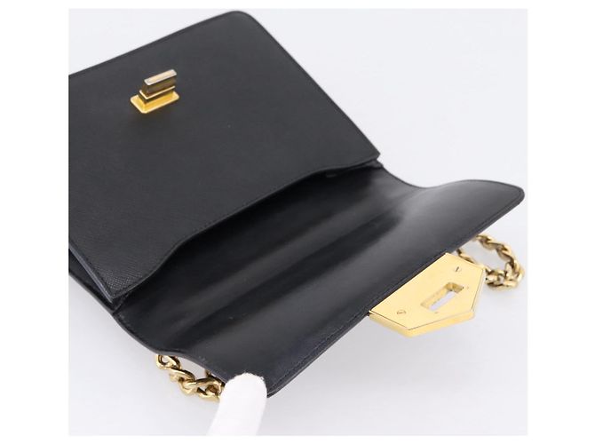PRADA Chain Shoulder Bag Safiano Leather Black Gold - vista 22