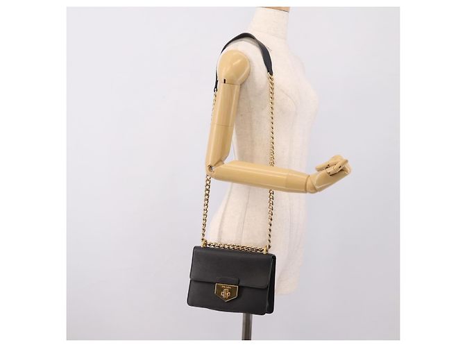 PRADA Chain Shoulder Bag Safiano Leather Black Gold - vista 27