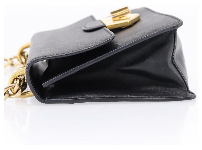PRADA Chain Shoulder Bag Safiano Leather Black Gold - vista 3