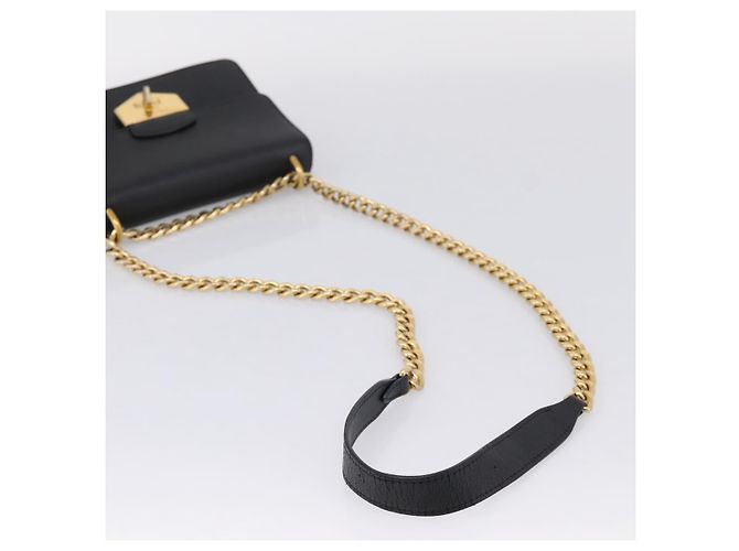 PRADA Chain Shoulder Bag Safiano Leather Black Gold - vista 7