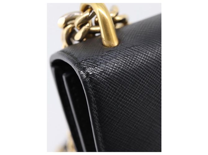 PRADA Chain Shoulder Bag Safiano Leather Black Gold - vista 9