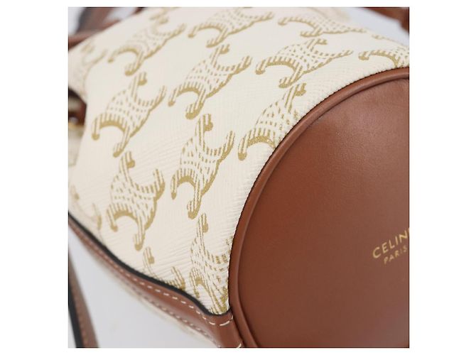 Céline CELINE Triomphe Shoulder Bag PVC Leather White Gold Tone - vista 12