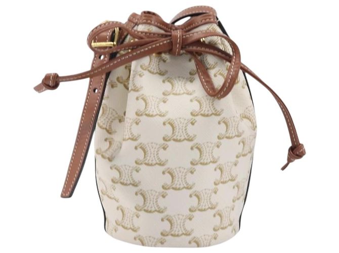 Céline CELINE Triomphe Shoulder Bag PVC Leather White Gold Tone - vista 2