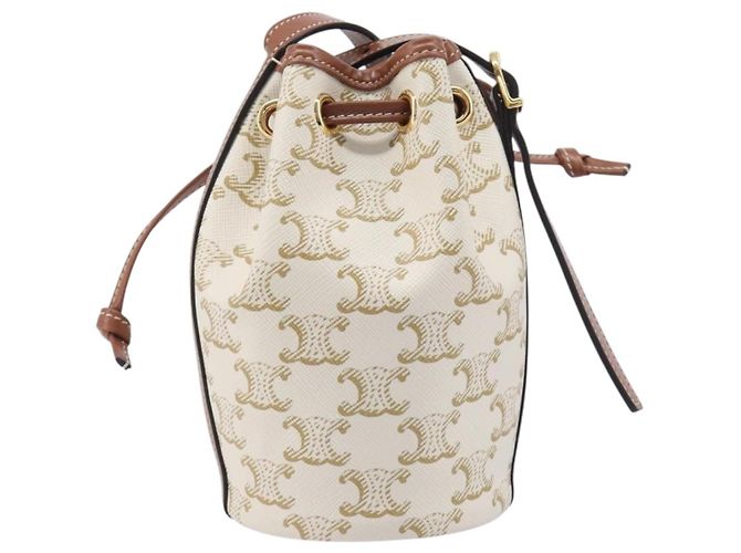 Céline CELINE Triomphe Shoulder Bag PVC Leather White Gold Tone - vista 3