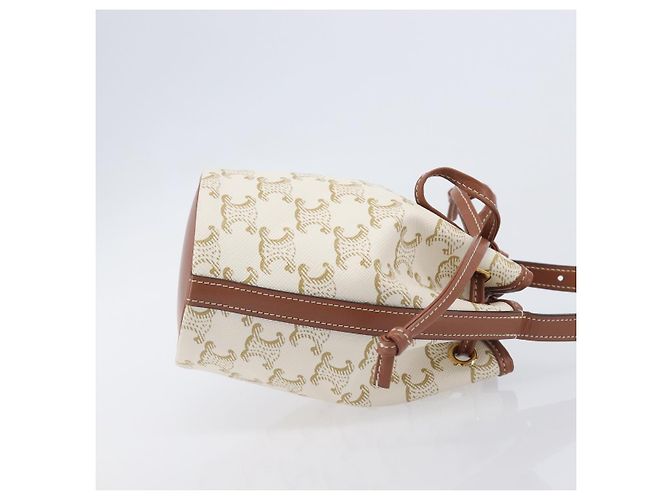 Céline CELINE Triomphe Shoulder Bag PVC Leather White Gold Tone - vista 4
