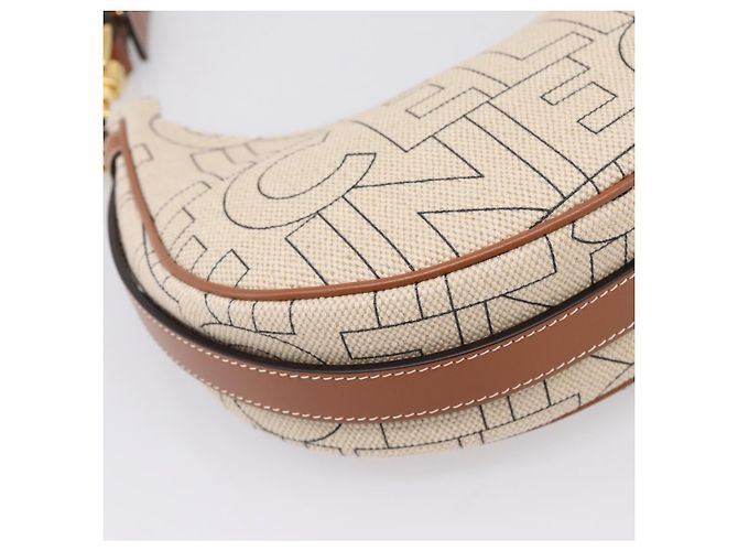 Céline CELINE Medium Ava Shoulder Bag Canvas Beige Gold Tone - vista 13