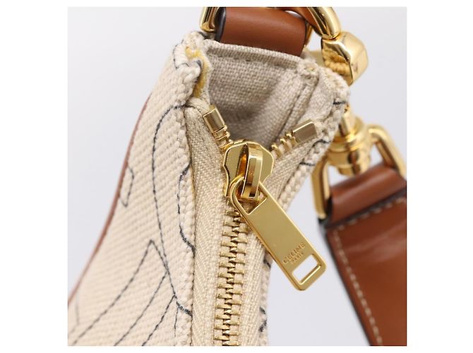 Céline CELINE Medium Ava Shoulder Bag Canvas Beige Gold Tone - vista 16