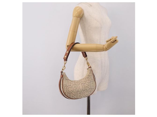 Céline CELINE Medium Ava Shoulder Bag Canvas Beige Gold Tone - vista 22