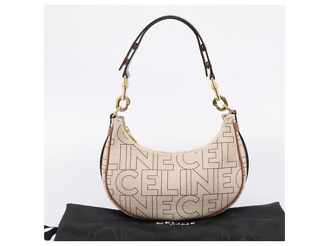 Céline CELINE Medium Ava Shoulder Bag Canvas Beige Gold Tone - vista 23