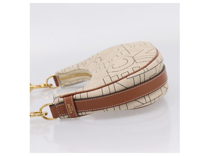 Céline CELINE Medium Ava Shoulder Bag Canvas Beige Gold Tone - vista 4