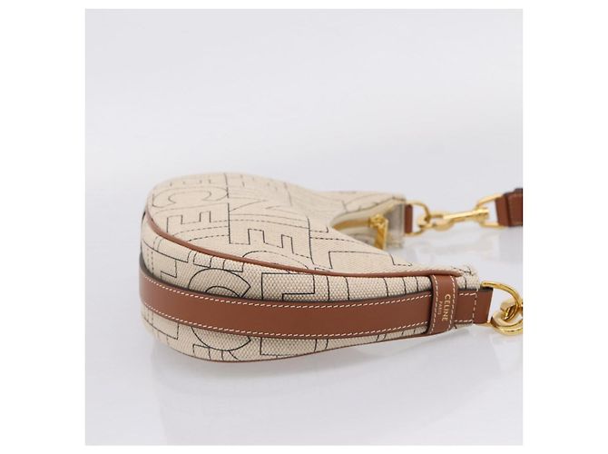 Céline CELINE Medium Ava Shoulder Bag Canvas Beige Gold Tone - vista 5
