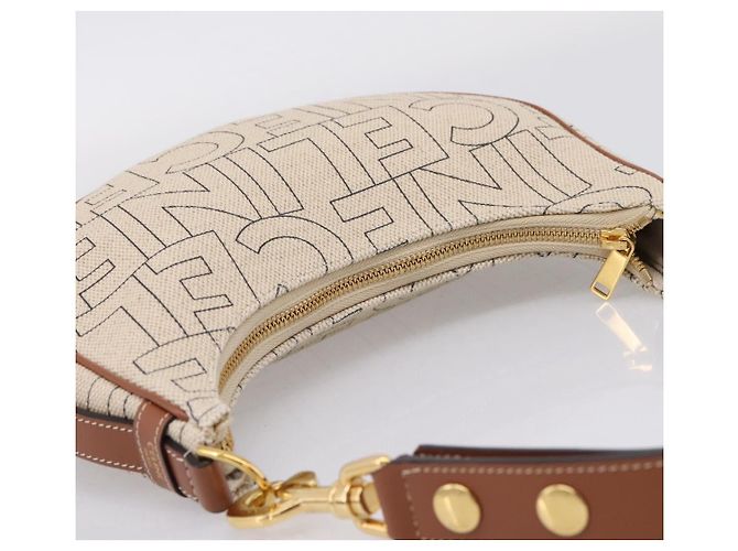 Céline CELINE Medium Ava Shoulder Bag Canvas Beige Gold Tone - vista 6