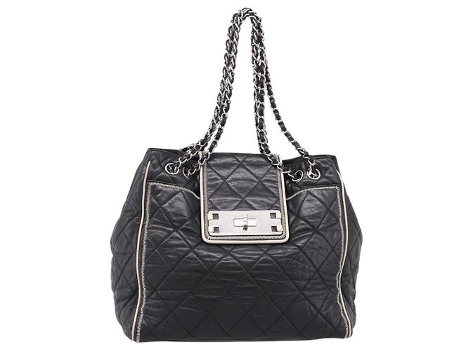 CHANEL Matelasse Chain Tote Bag Calf Skin Black Silver CC - vista 2