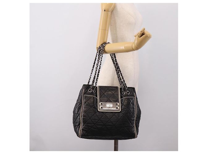 CHANEL Matelasse Chain Tote Bag Calf Skin Black Silver CC - vista 25