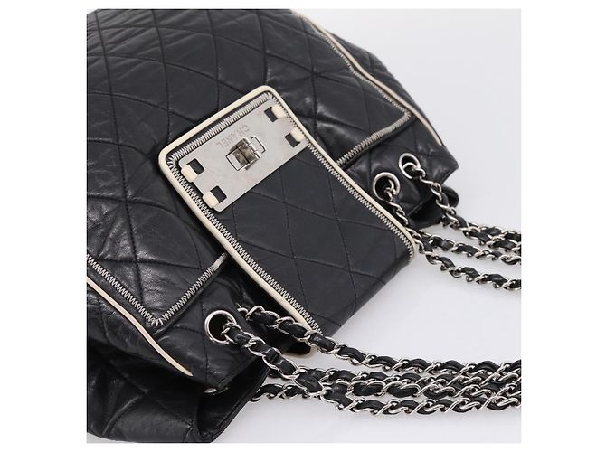 CHANEL Matelasse Chain Tote Bag Calf Skin Black Silver CC - vista 6