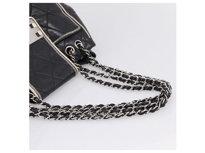 CHANEL Matelasse Chain Tote Bag Calf Skin Black Silver CC - vista 8