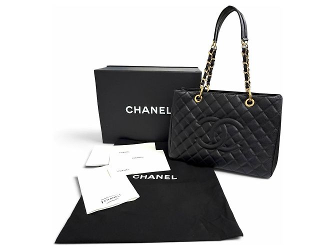 Borsa Tote Chanel in pelle di vitello granulata nera - vista 2