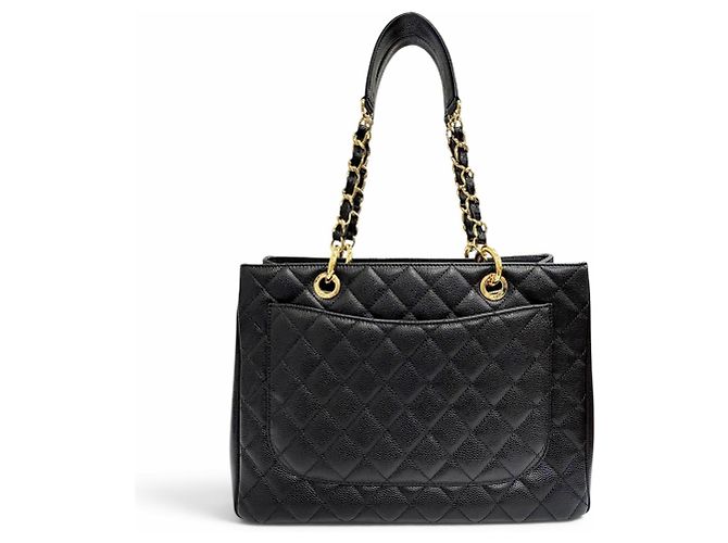 Borsa Tote Chanel in pelle di vitello granulata nera - vista 3