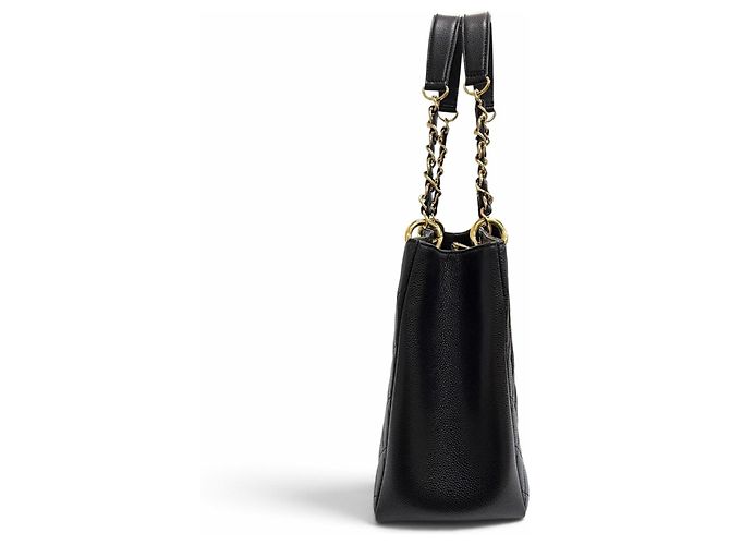 Borsa Tote Chanel in pelle di vitello granulata nera - vista 4