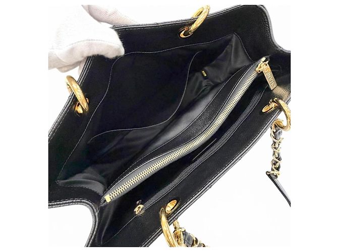 Borsa Tote Chanel in pelle di vitello granulata nera - vista 6