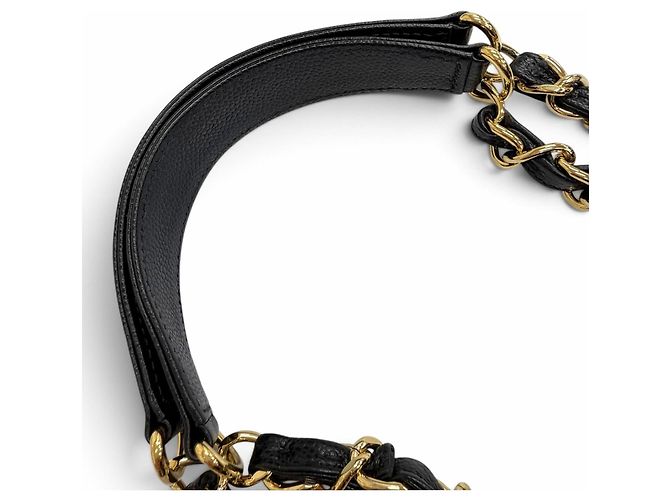 Borsa Tote Chanel in pelle di vitello granulata nera - vista 9