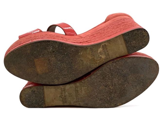 Hermès Hermes Elda Espadrille Suede & Patent Leather Platform Wedges Sandals 36 - vista 7