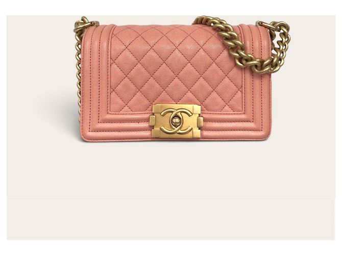Borsa Chanel Boy in pelle caviar rosa - vista 2