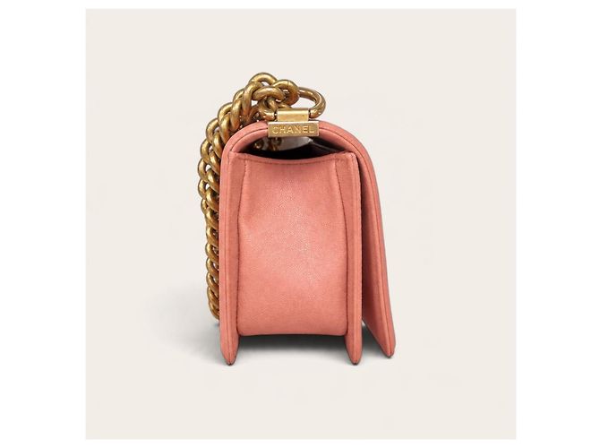 Borsa Chanel Boy in pelle caviar rosa - vista 5