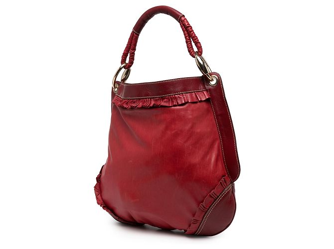Gucci Abbey D Ring Ruffle Hobo in pelle di vitello rossa - vista 2