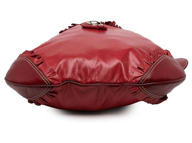 Gucci Abbey D Ring Ruffle Hobo in pelle di vitello rossa - vista 3