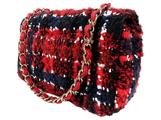 Chanel Red Mini Rectangular Classic Tweed Plaid Single Flap - vista 2