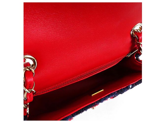 Chanel Red Mini Rectangular Classic Tweed Plaid Single Flap - vista 4