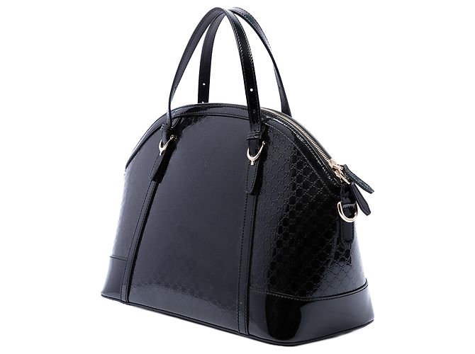 Borsa Gucci Nice Dome Large in pelle verniciata Microguccissima Nera - vista 2