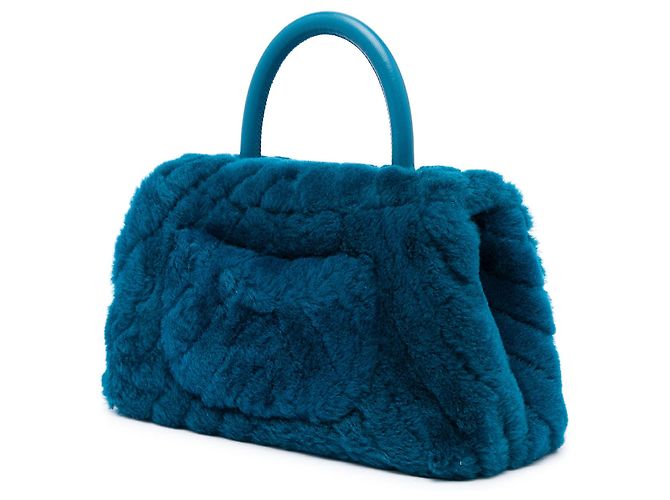 Borsa Chanel Blue Mini Chevron Shearling Coco Top Handle - vista 2
