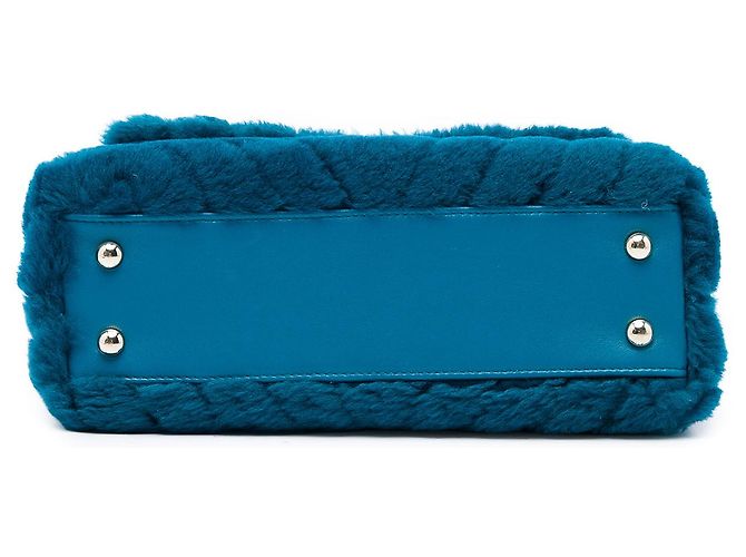Borsa Chanel Blue Mini Chevron Shearling Coco Top Handle - vista 3