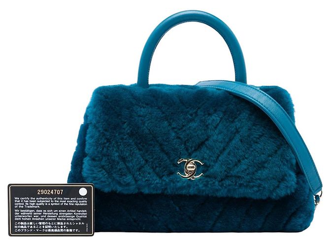 Borsa Chanel Blue Mini Chevron Shearling Coco Top Handle - vista 6