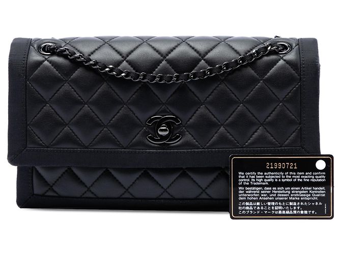 Chanel Black CC Quilted Lambskin and Grosgrain So Black Flap - vista 7