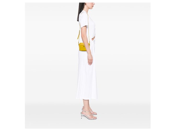 Prada Mini Borsa Camera Bag in Tessuto con Rifiniture in Saffiano Gialla - vista 6