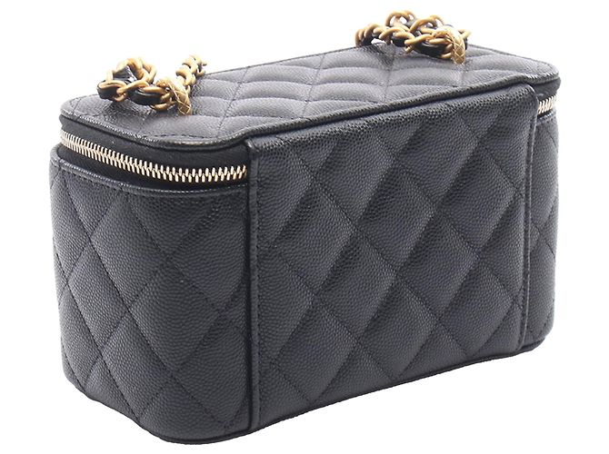 Chanel Vanity Case piccola CC matelassé in caviale nero con catena - vista 2