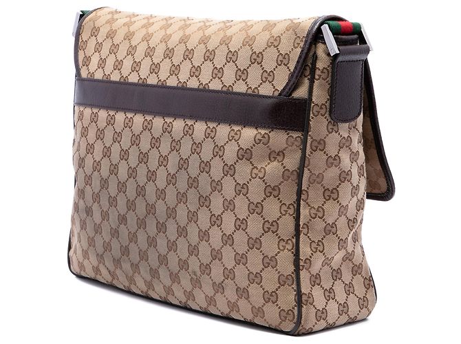 Borsa a tracolla Gucci in tela GG beige con patta Web - vista 2