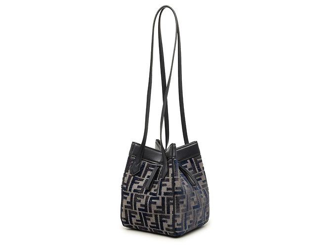 Borsa a spalla Fendi Mini Zucca Origami in chenille grigio - vista 2