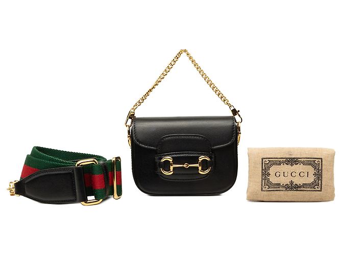 Horsebit 1955 Borsa Satchel Gucci 1955 Horsebit Mini in pelle di vitello nera con Web - vista 7
